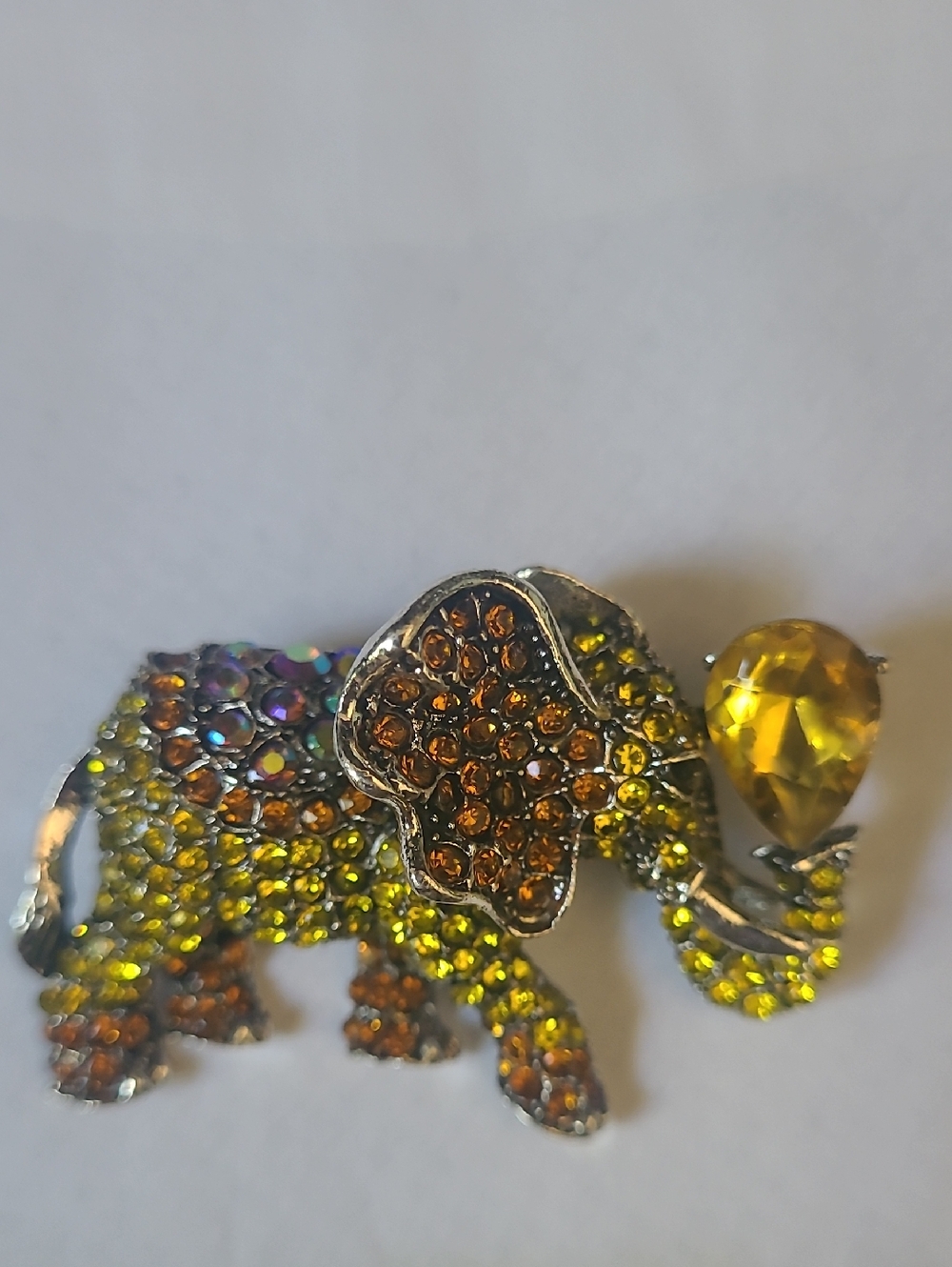 Crystal Elephant Brooch in Yellow and Amber